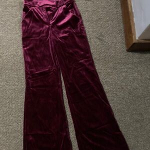 Express Velvet Wide Leg Pants in Burgundy